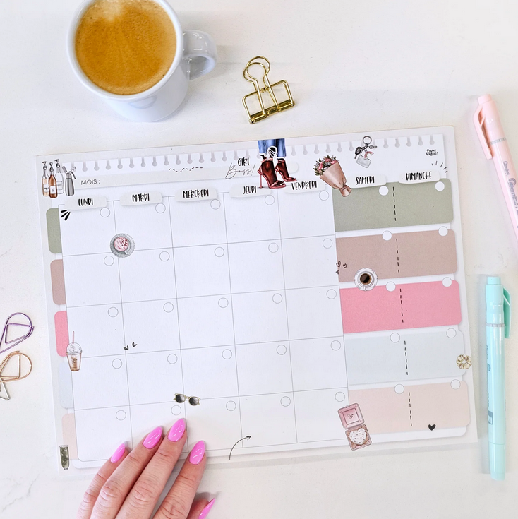 Planificateur De Bureau Girl Boss Calendrier Mensuel