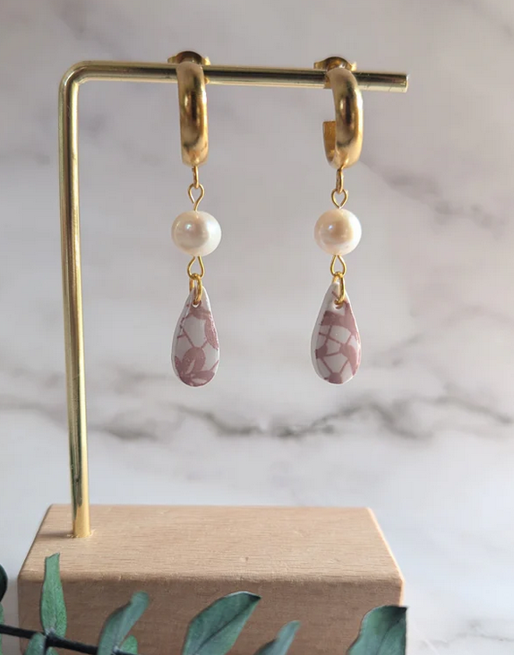 Boucles D'oreilles Pendantes Anneaux Dorés, Perles & Gouttes