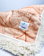 Mousseline Coton Et Bambou À Frange Feuilles Orangées