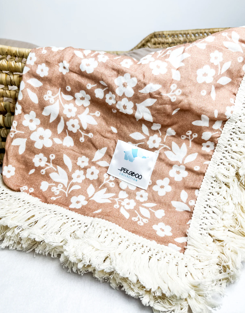 Mousseline Coton Et Bambou À Frange Fleur Blanches