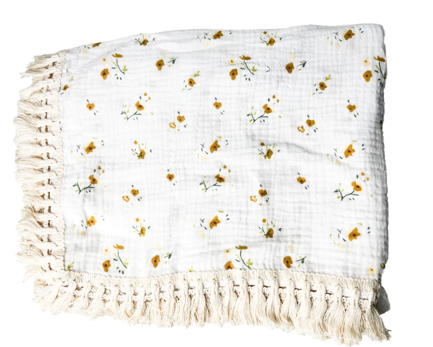 Mousseline Coton Et Bambou À Frange Petites Fleurs