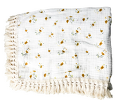 Mousseline Coton Et Bambou À Frange Petites Fleurs