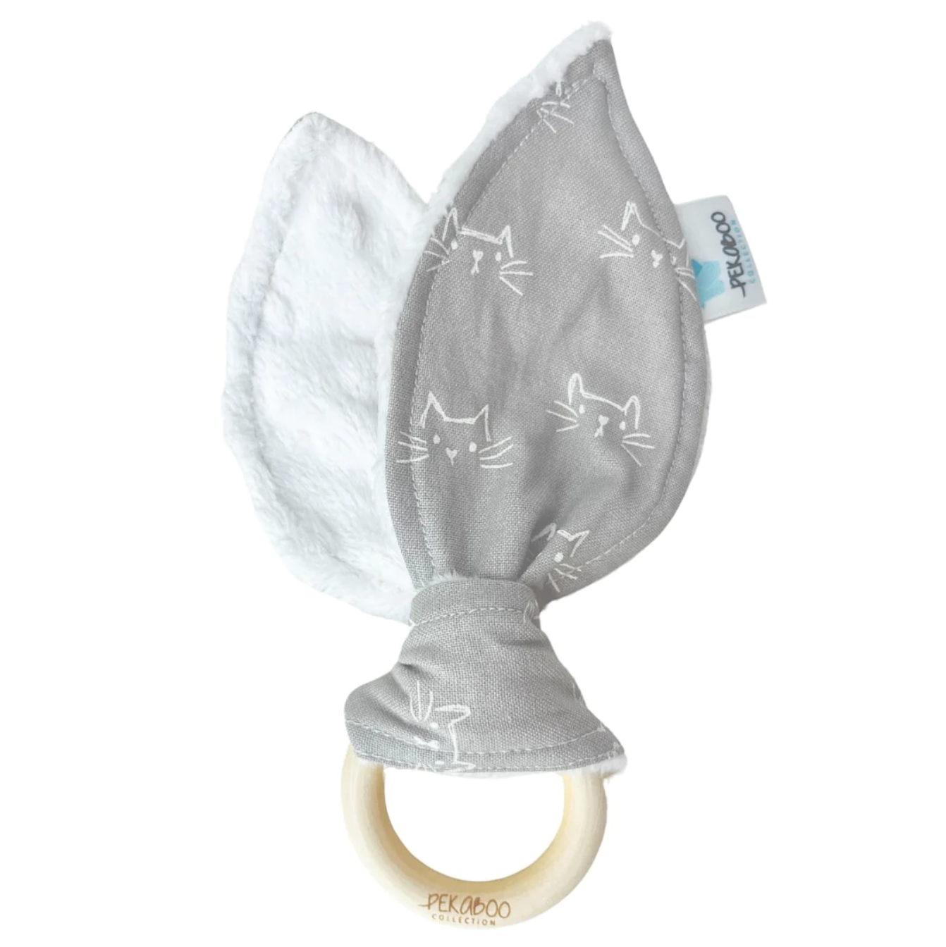 Anneau De Dentition Bois Oreille De Lapin Chats Blanc & Gris