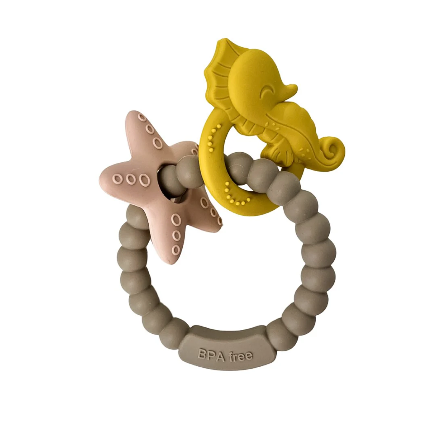 Jouet De Dentition Anneau Silicone Hippocampe Étoile De Mer Beige
