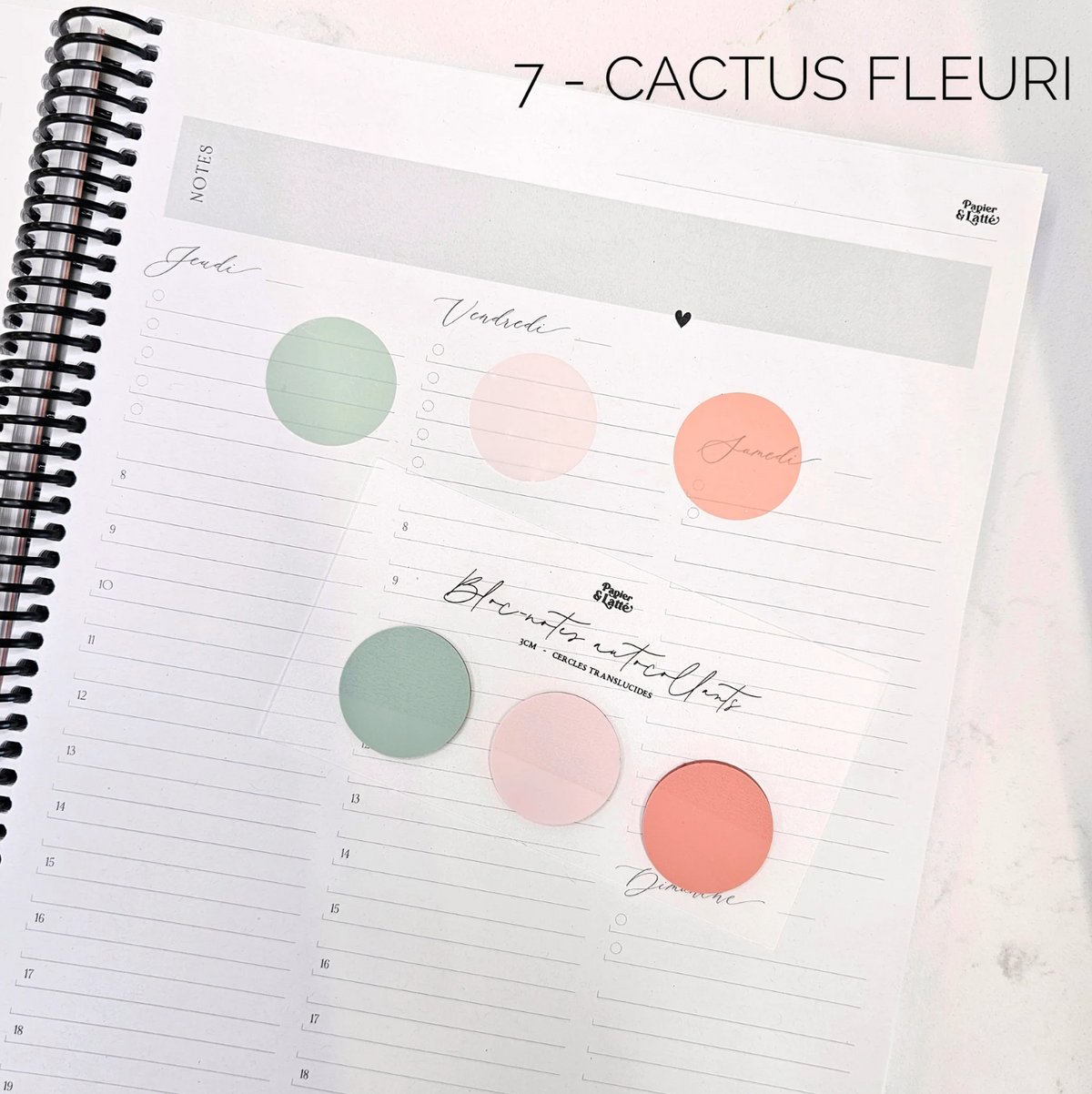 Bloc-Notes Autocollants Translucides Trio Cercles Cactus Fleuri