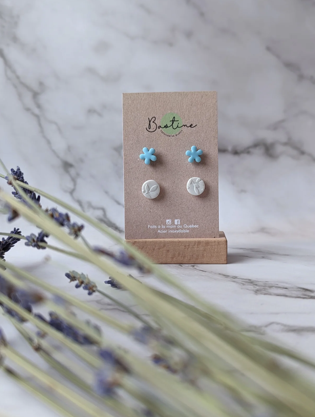 Duo Boucles D'oreilles Fleuri Bleu & Blanc