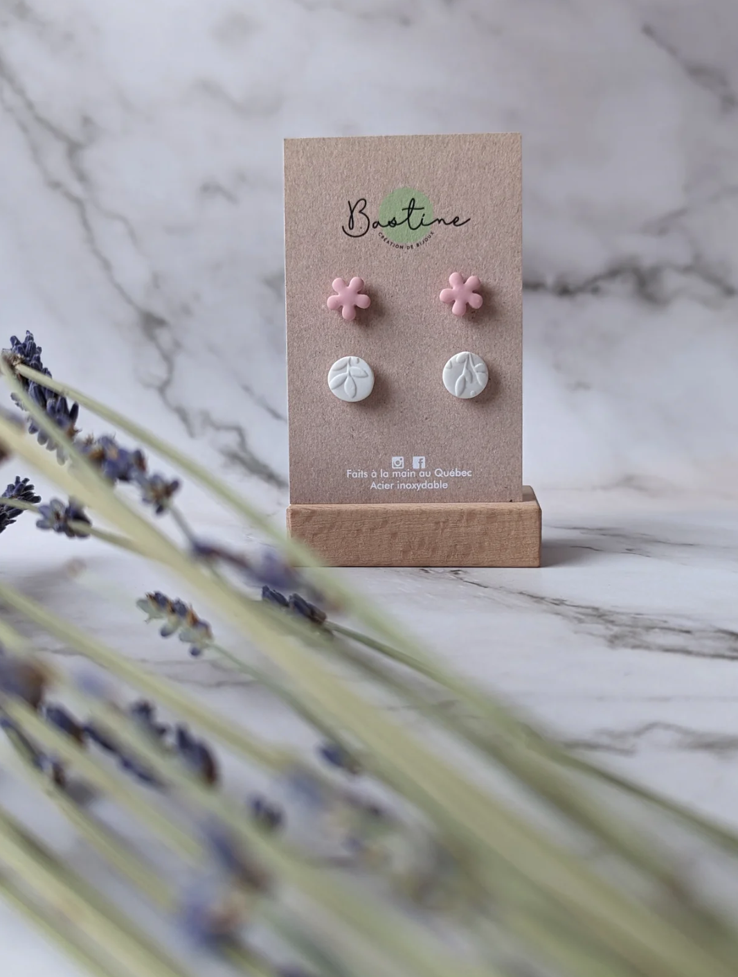 Duo Boucles D'oreilles Fleuri Rose & Blanc