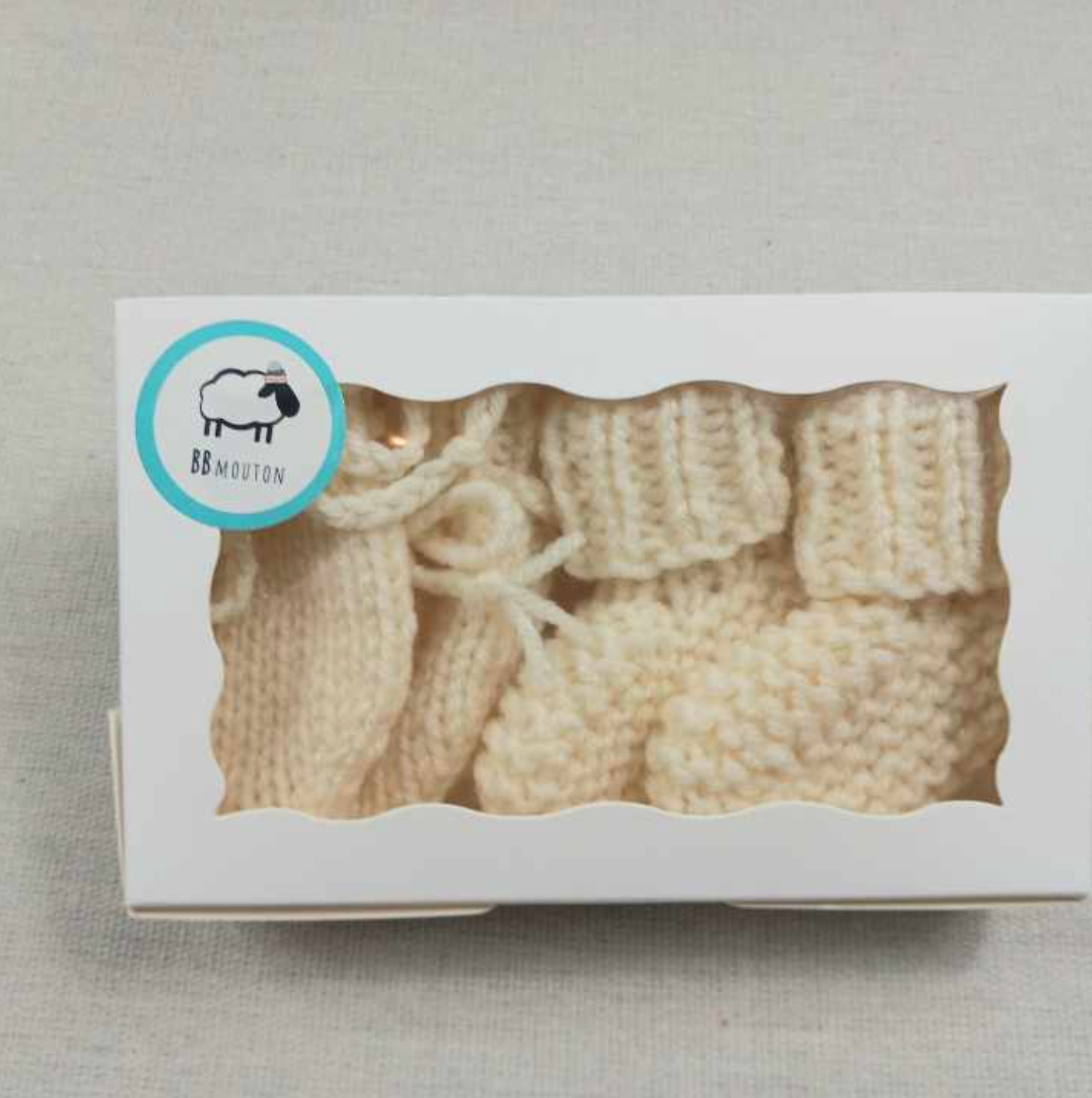 Kit Bas & Mitaines Crème (0-3 Mois)