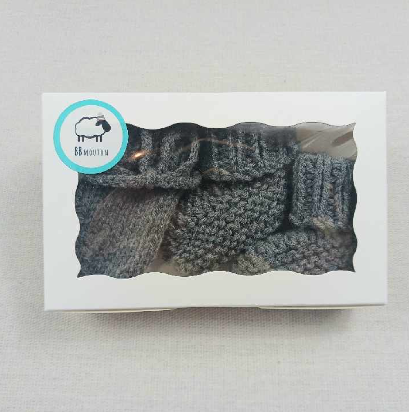 Kit Bas & Mitaines Gris Foncé (0-3 Mois)