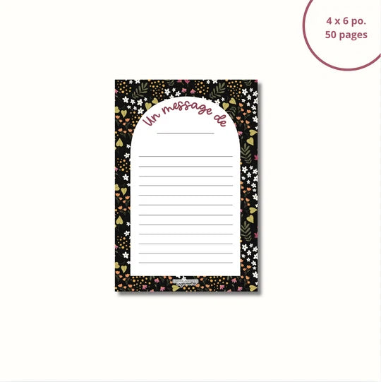 Bloc-Notes Un Message De Noir Fleuri