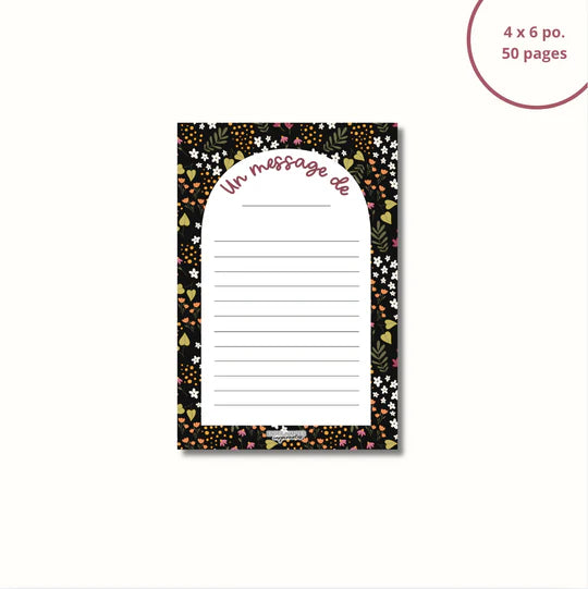 Bloc-Notes Message De... Fleurie Noire