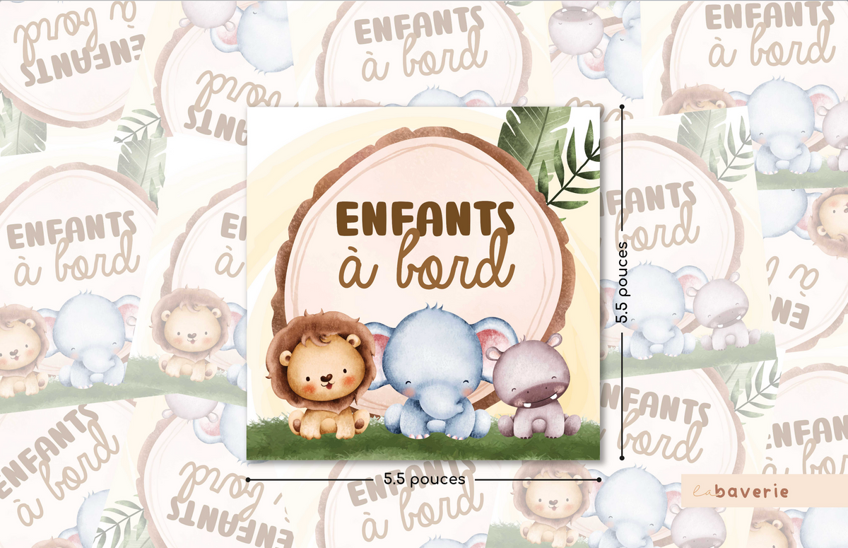 Autocollant Voiture « Enfants À Bord » (Jungle)