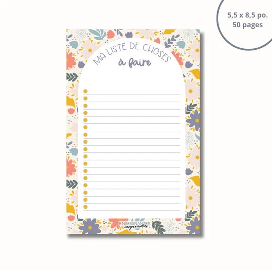 Bloc-Notes Ma Liste De Choses À Faire Fleurs Colorées