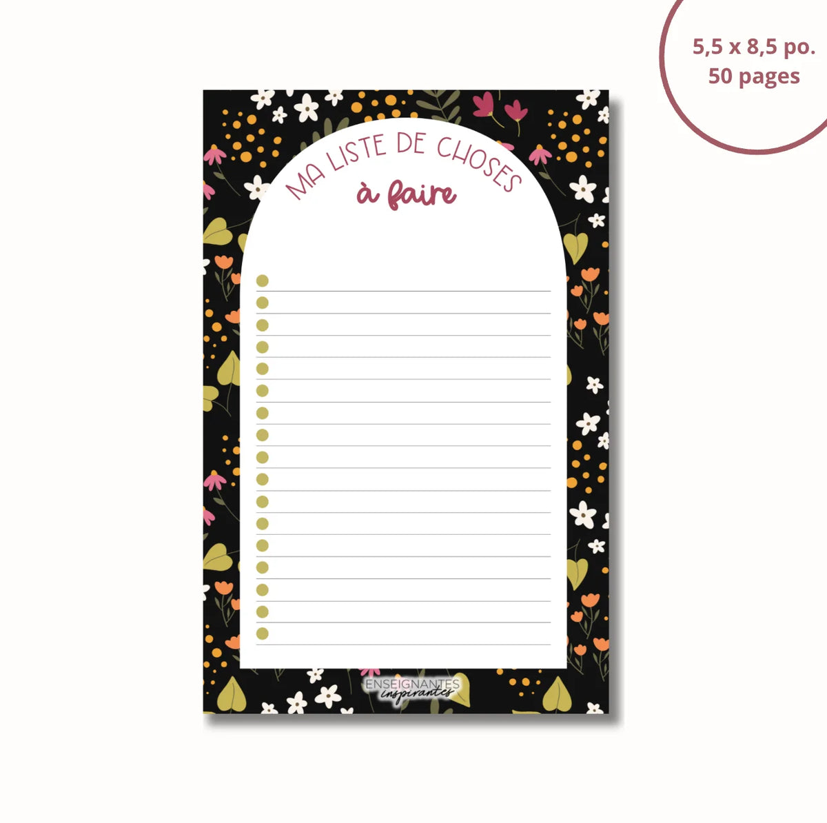 Bloc-Notes Ma Liste De Choses À Faire Noire Fleurie