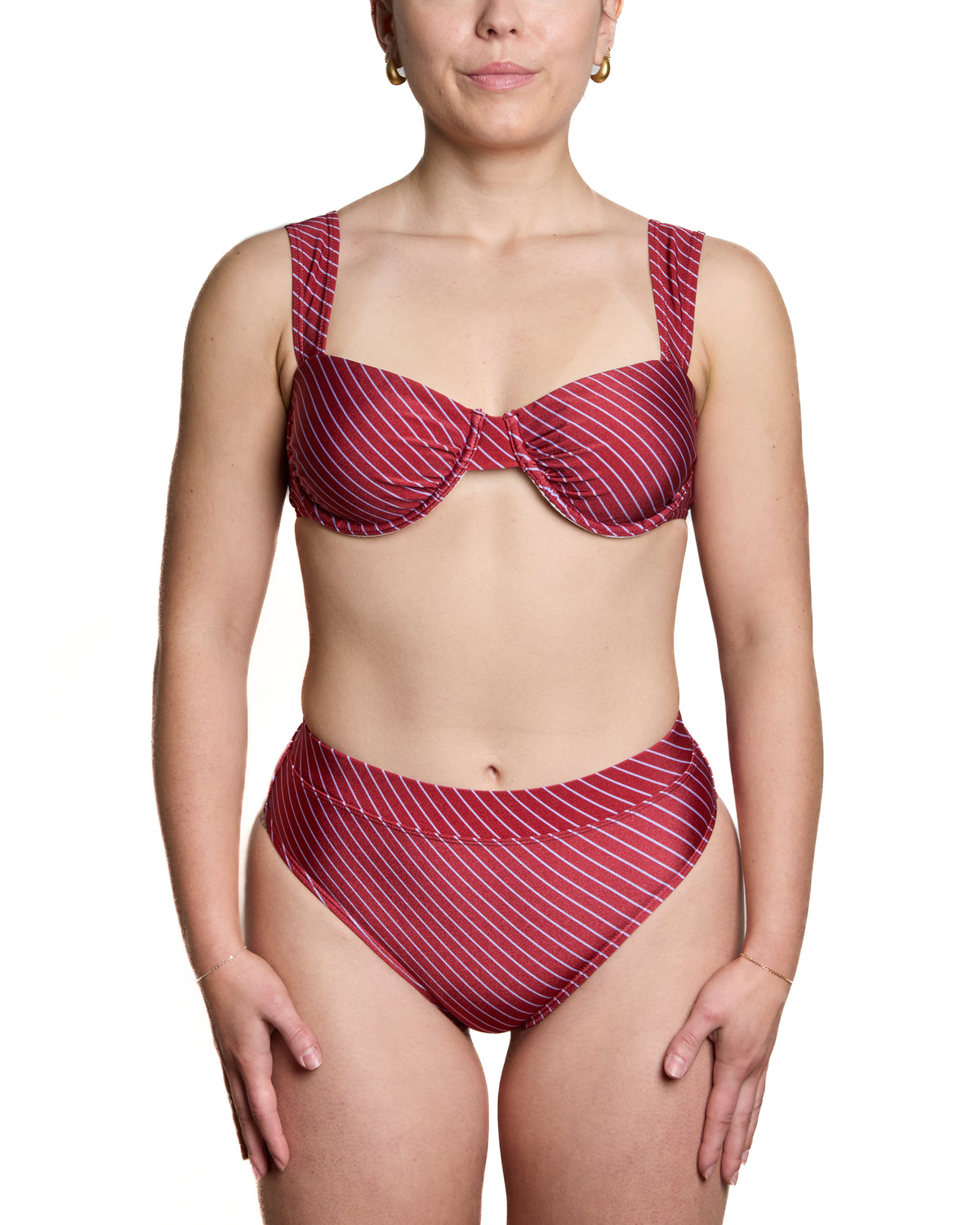 Haut De Bikini Noa Brillant Lignes Bourgognes Et Lilas