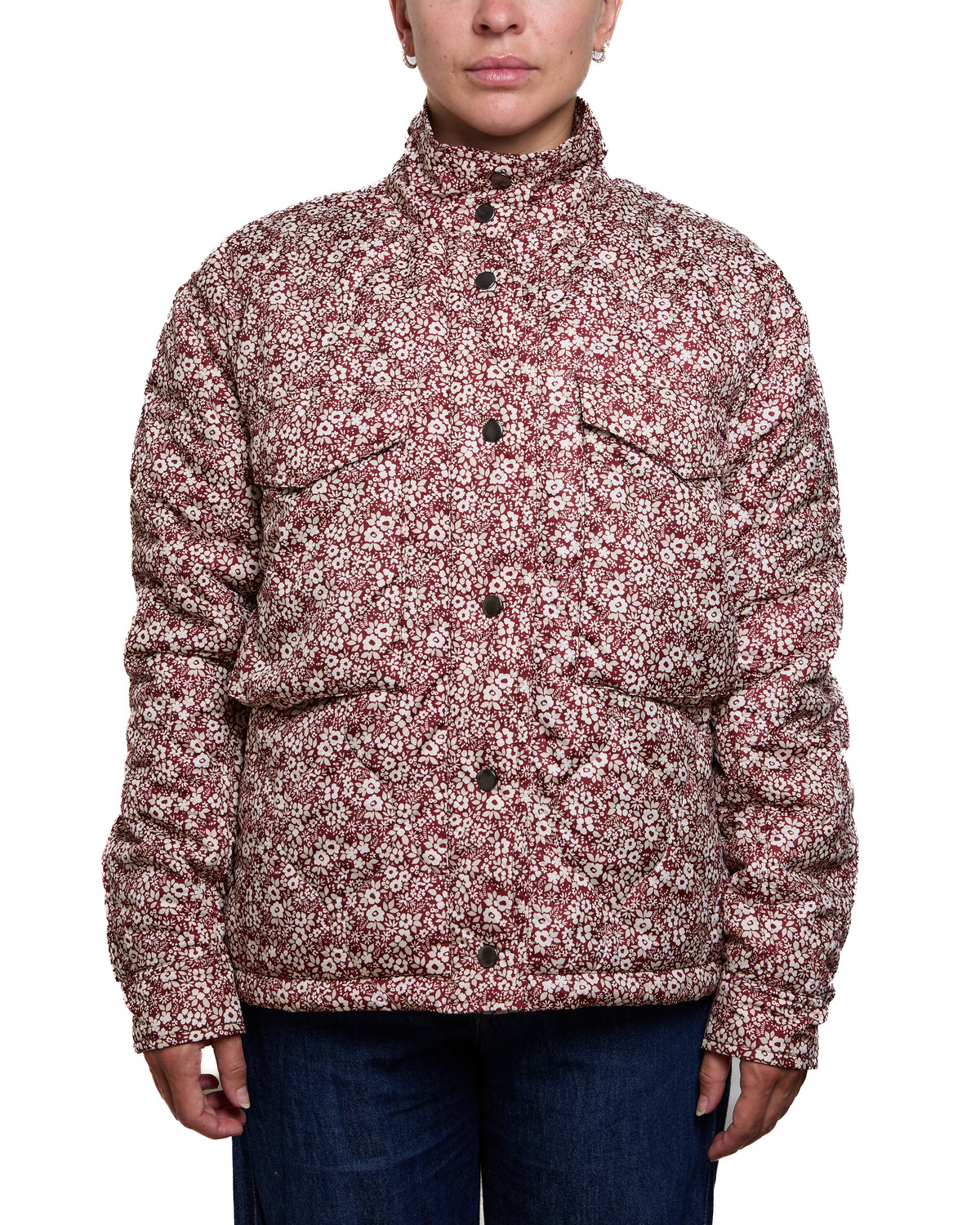 Manteau Matelassé Isabella Fleurs Bourgognes & Crème