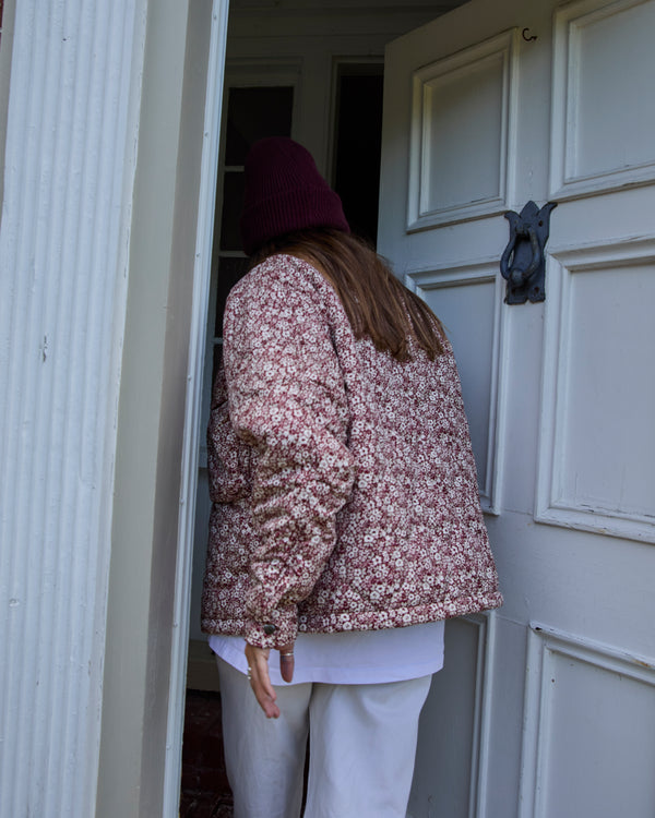 Manteau Matelassé Isabella Fleurs Bourgognes & Crème
