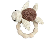 Hochet Silicone Et Crochet Tortue Beige Brun