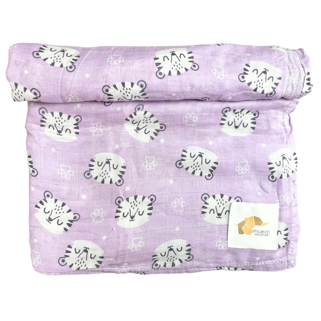 Mousseline Coton Zèbre Mauve