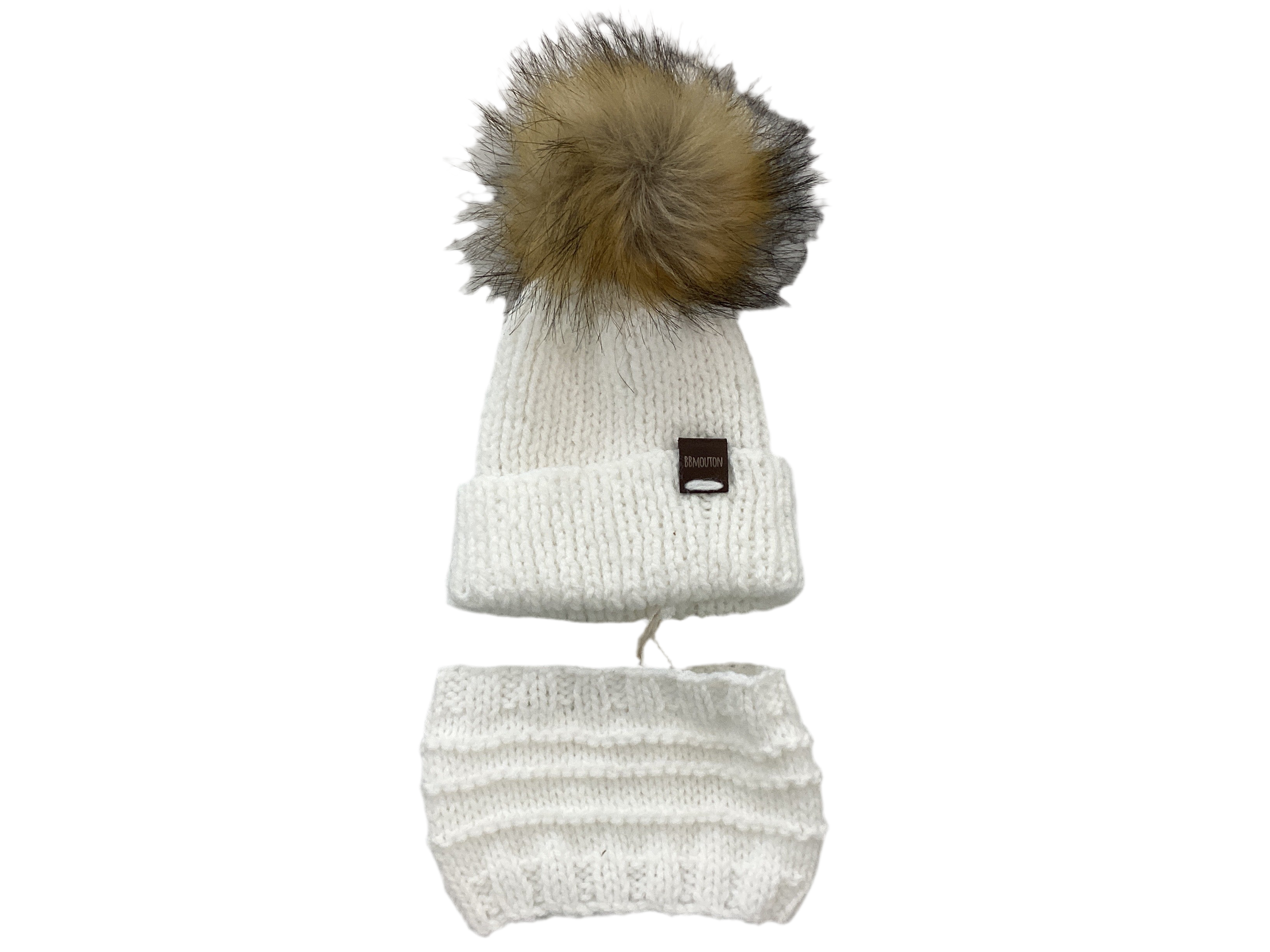 Tuque Évolutive & Cache-cou Blanc (0-6 Mois)
