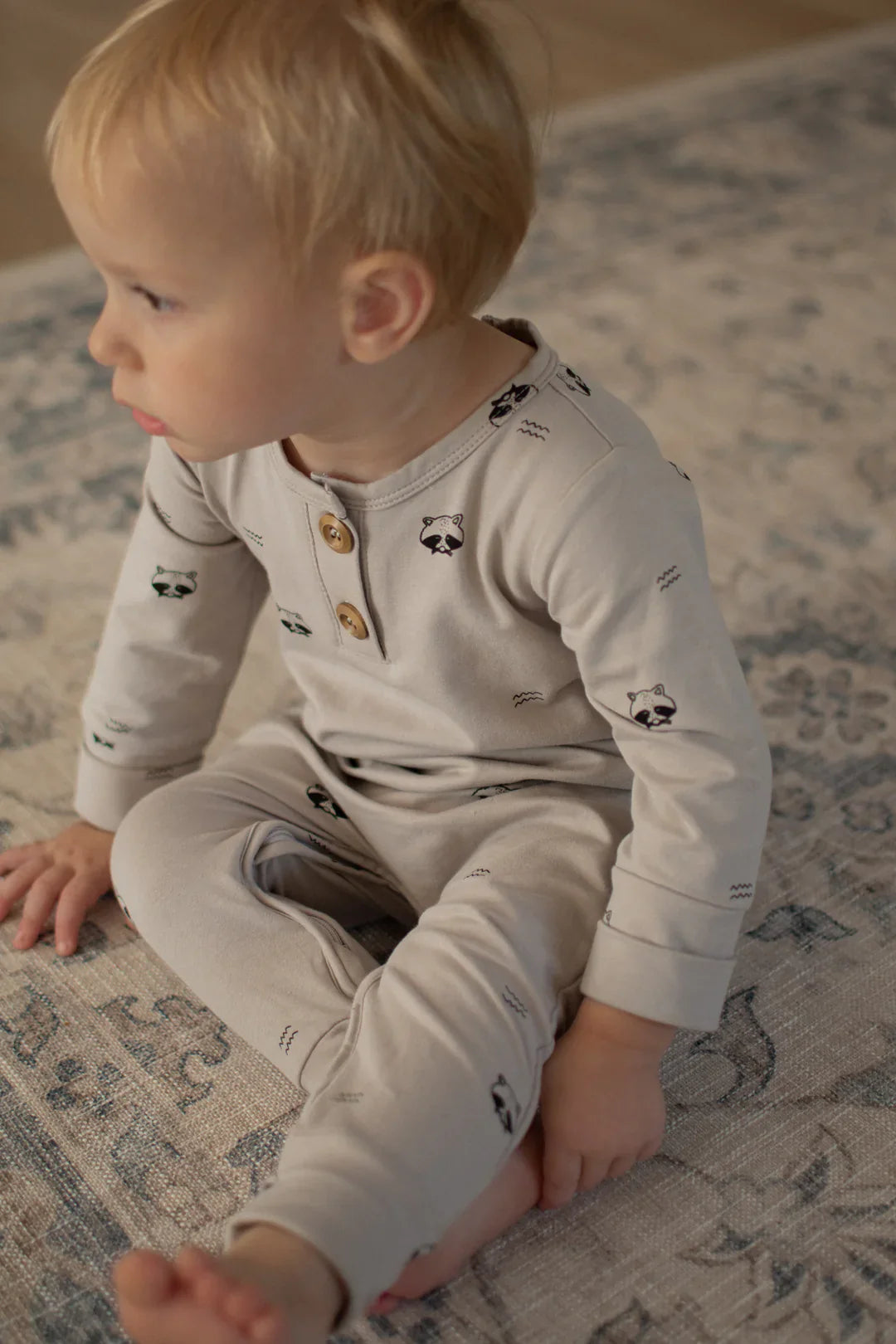 Onesie Évolutif Gris Motif Ratons Laveurs