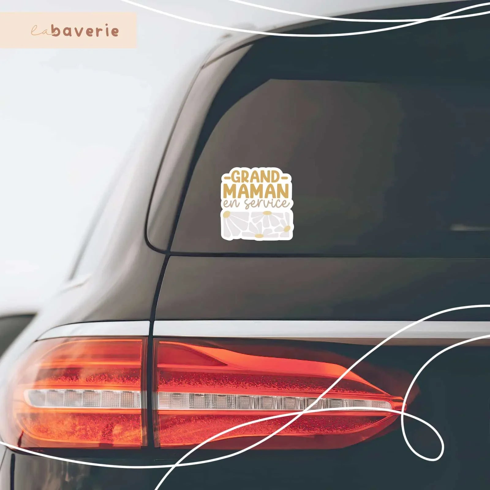 Autocollant Voiture « Grand-maman En Service» Marguerites