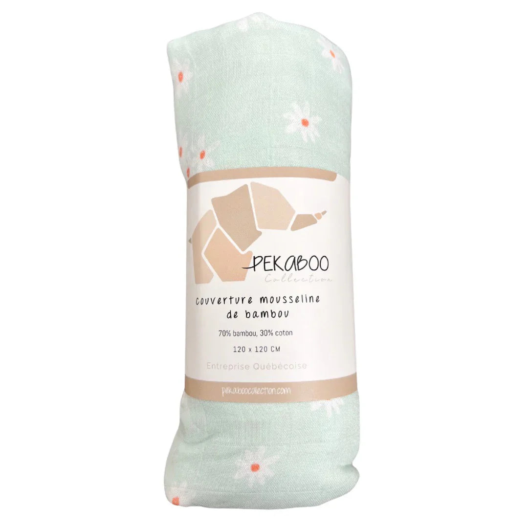 Mousseline Bambou Petites Marguerites Menthe