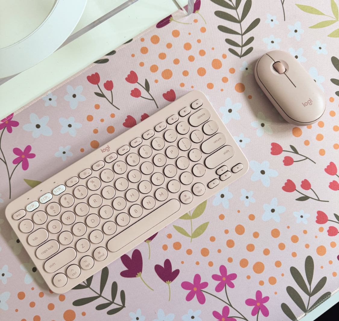 Tapis De Bureau Rose Fleurie