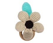 Hochet Bois Et Crochet Marguerite Beige Et Turquoise