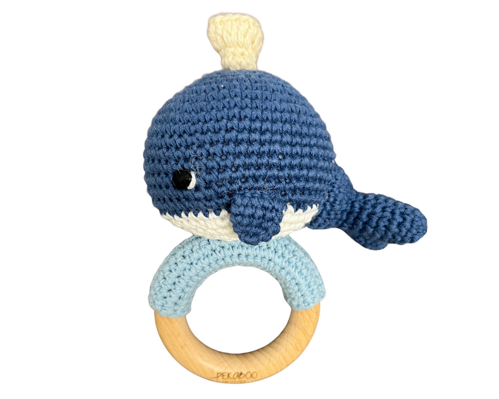Hochet Bois Et Crochet Baleine Bleue