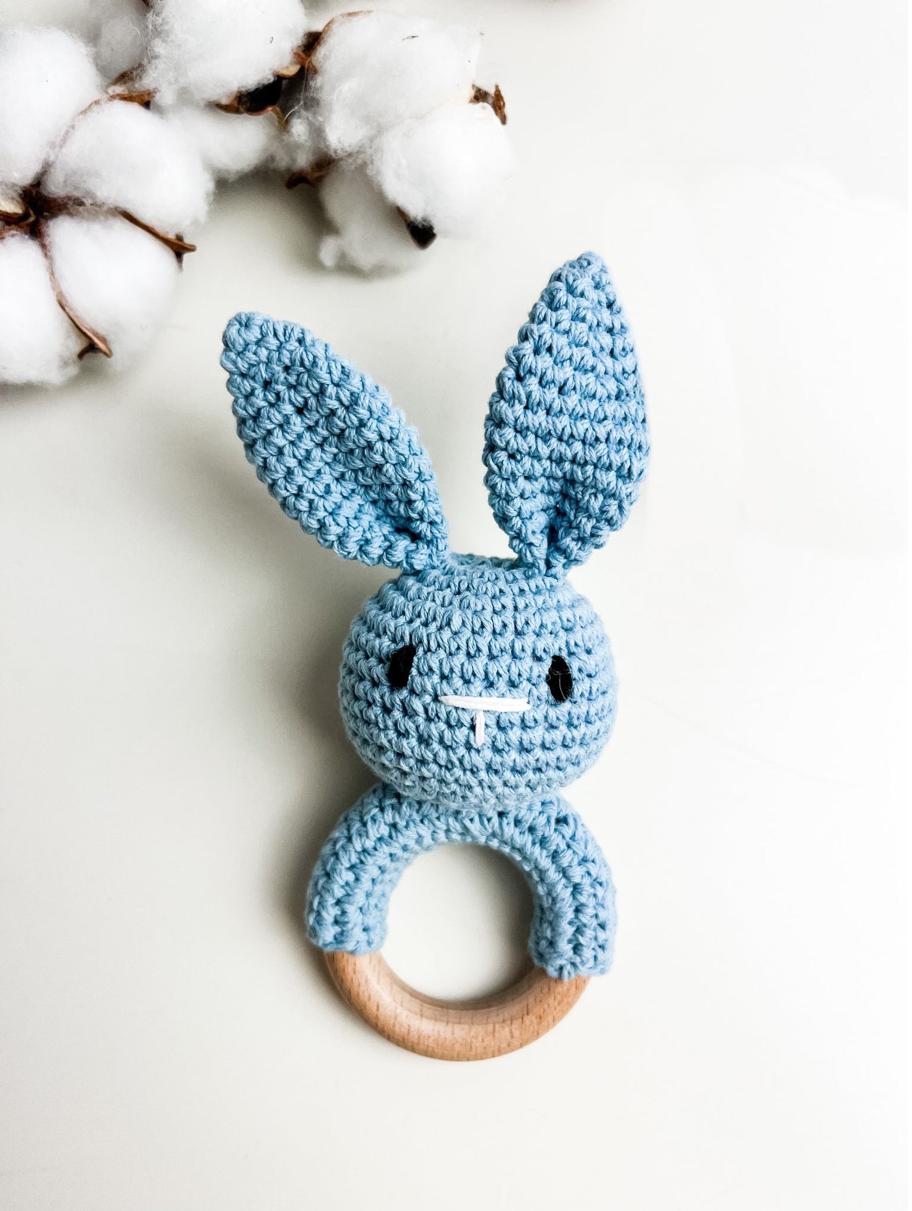 Hochet Bois Et Crochet Lapin Bleu