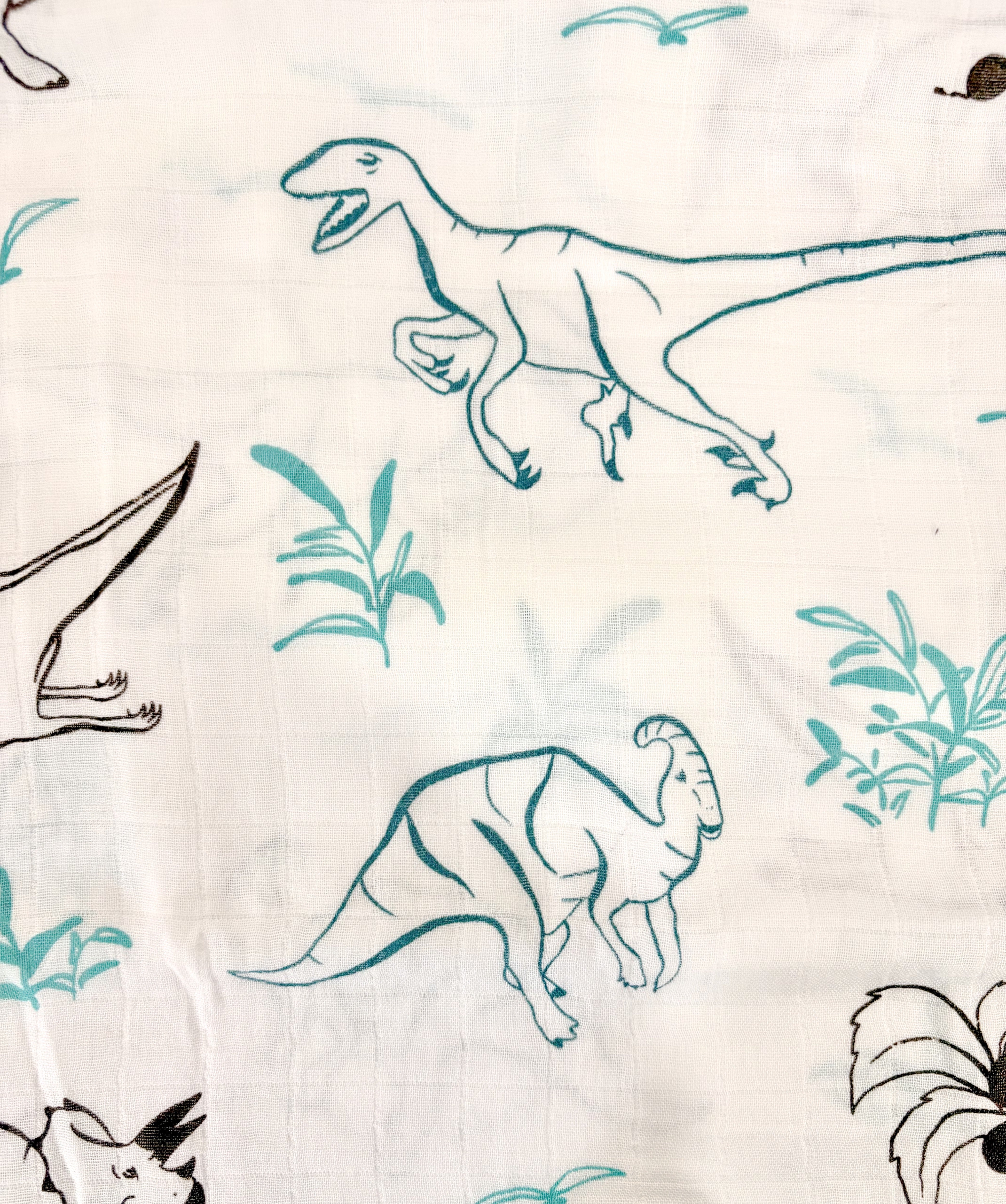 Mousseline Bambou Dessin Dinosaure Émeraude