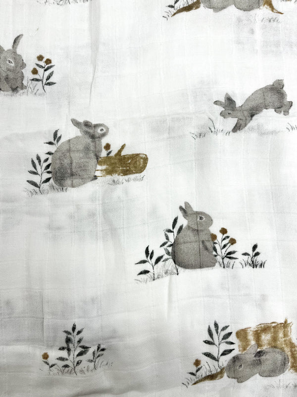 Mousseline Bambou Lapins Gris