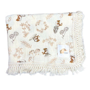 Mousseline Coton À Franges Lapin & Feuillage Rust