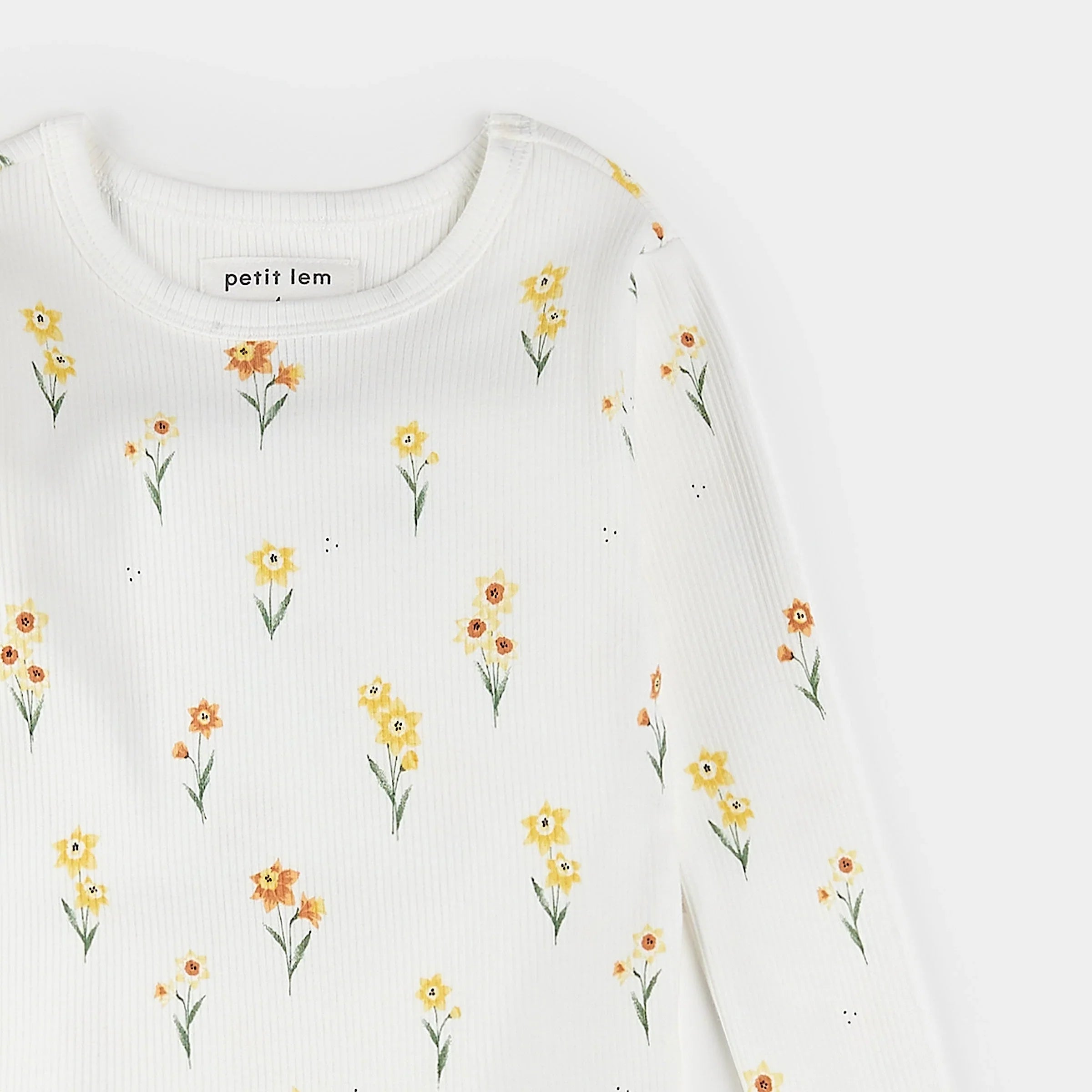 Ensemble Pyjama Côtelé Blanc À Imprimé De Jonquilles