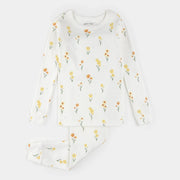 Ensemble Pyjama Côtelé Blanc À Imprimé De Jonquilles
