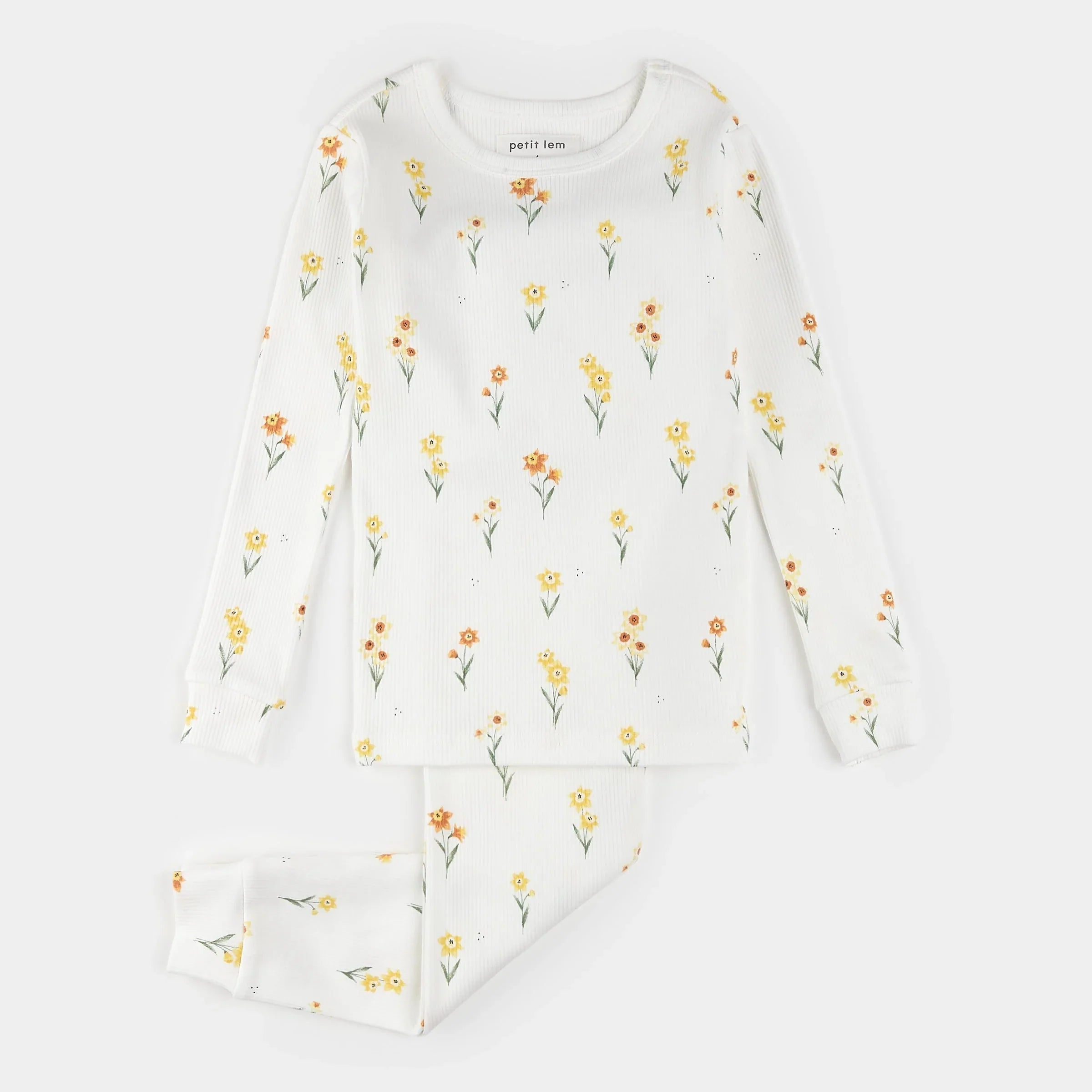 Ensemble Pyjama Côtelé Blanc À Imprimé De Jonquilles