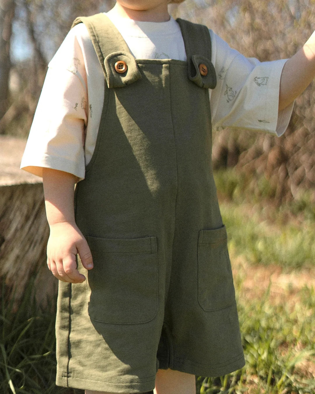 Salopette Courte Vert Olive En Coton