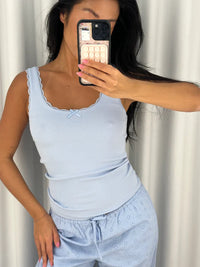Cami Cotton Ribbed Lace Blue
