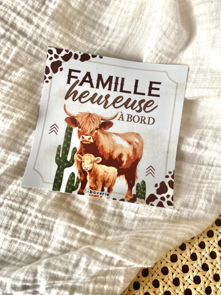 Autocollant Voiture « Famille Heureuse À Bord » (Vaches Highland)