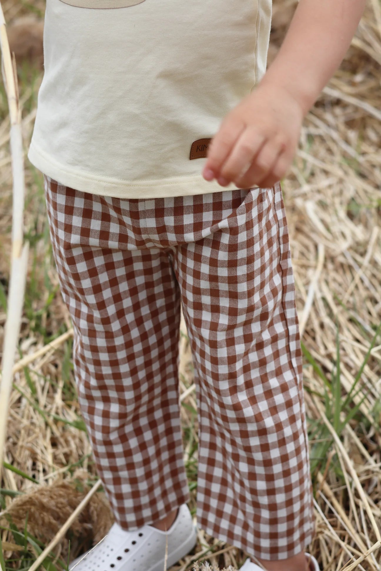 Pantalon Évolutif Brun Et Blanc À Carreaux