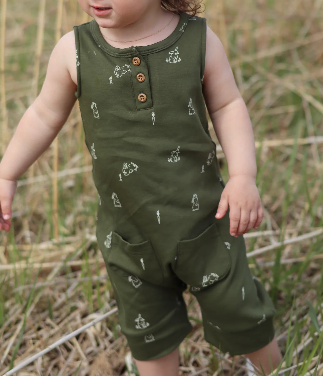 Romper Évolutif Vert Olive À Motifs Lapins