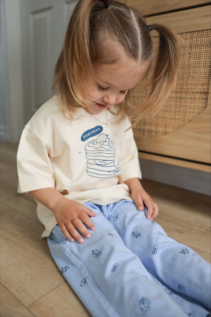 Pantalon Évolutif Bleu Pâle À Motifs Bleuets