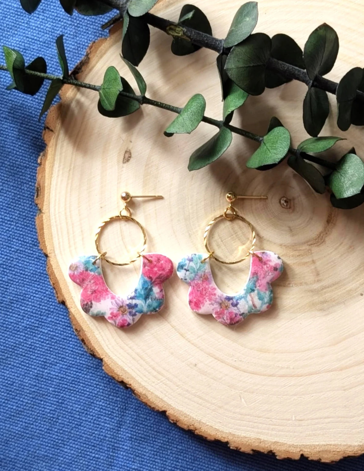 Boucles D'oreilles Pendantes Louisette Fleuries Roses