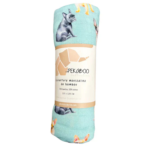 Mousseline Bambou Bouledogue Français Turquoise