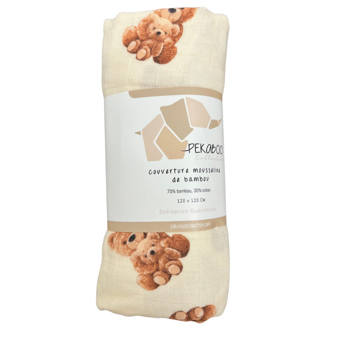 Mousseline Bambou Ourson Beige Baby