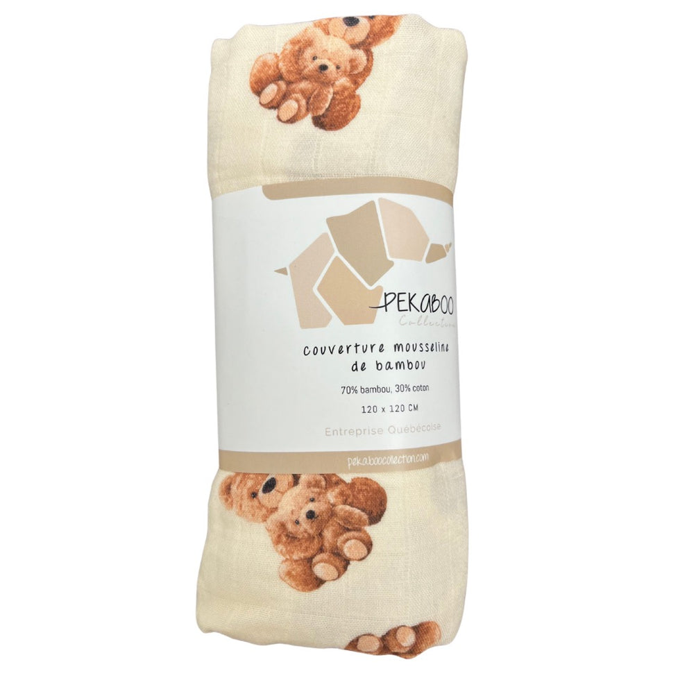 Mousseline Bambou Ourson Beige Baby