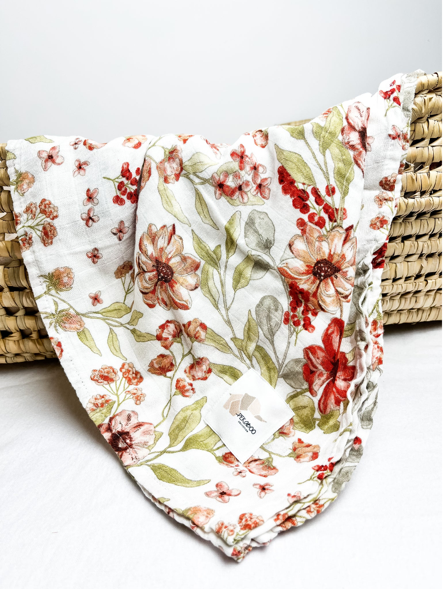 Mousseline Bambou Floral Rouge