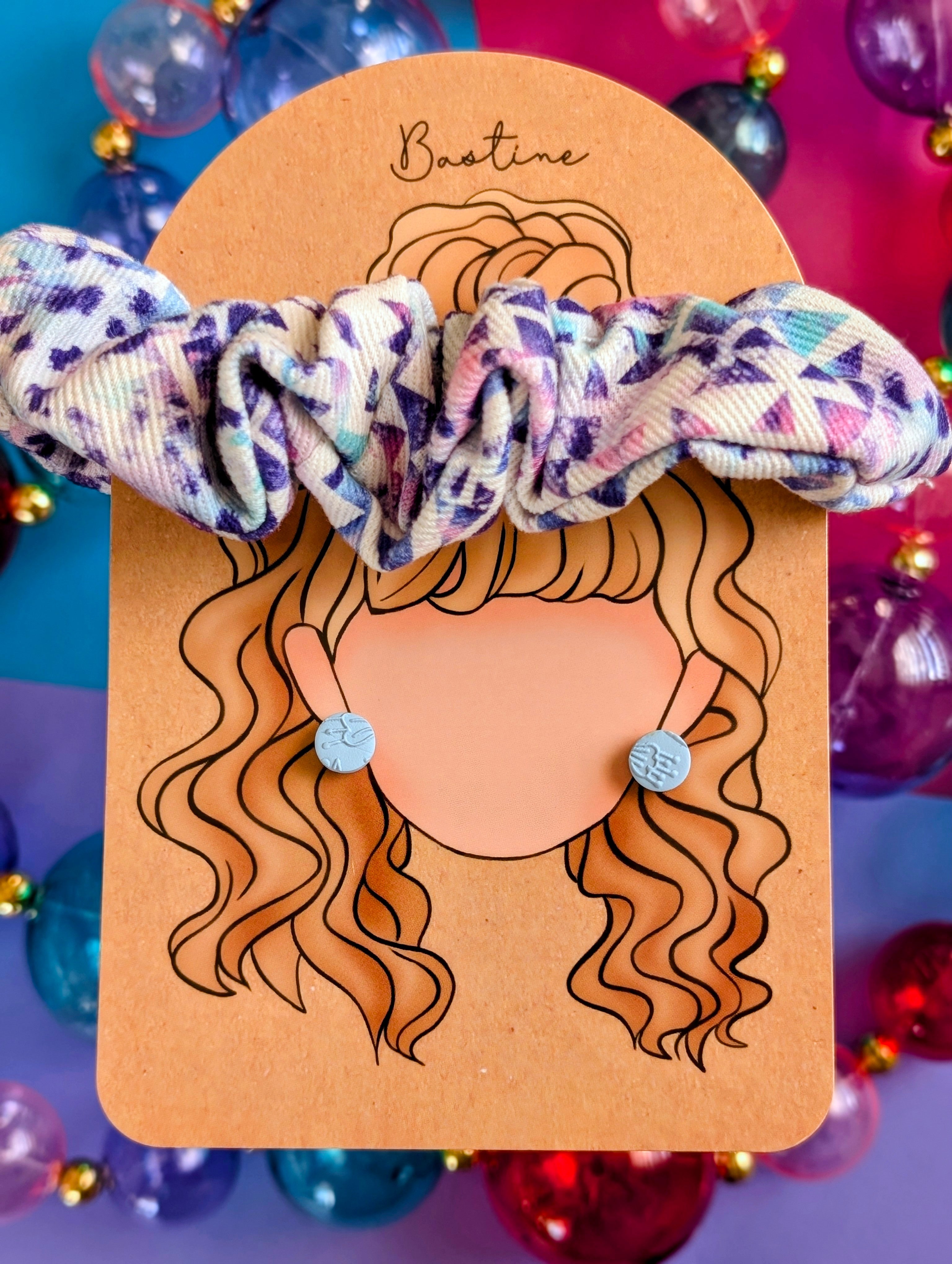 Duo Chouchou / Studs  Rétro Mauve Graphique et Bleu Pâle