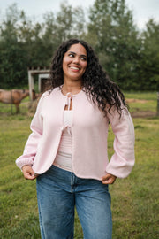 Cardigan À Boucles Bouffantes Rose Pétal